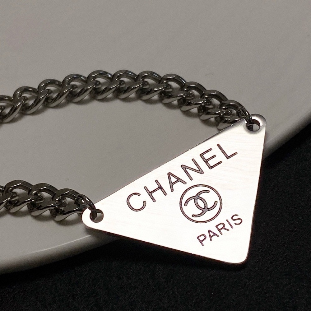 Chanel Triangular Silver Necklace - image 3